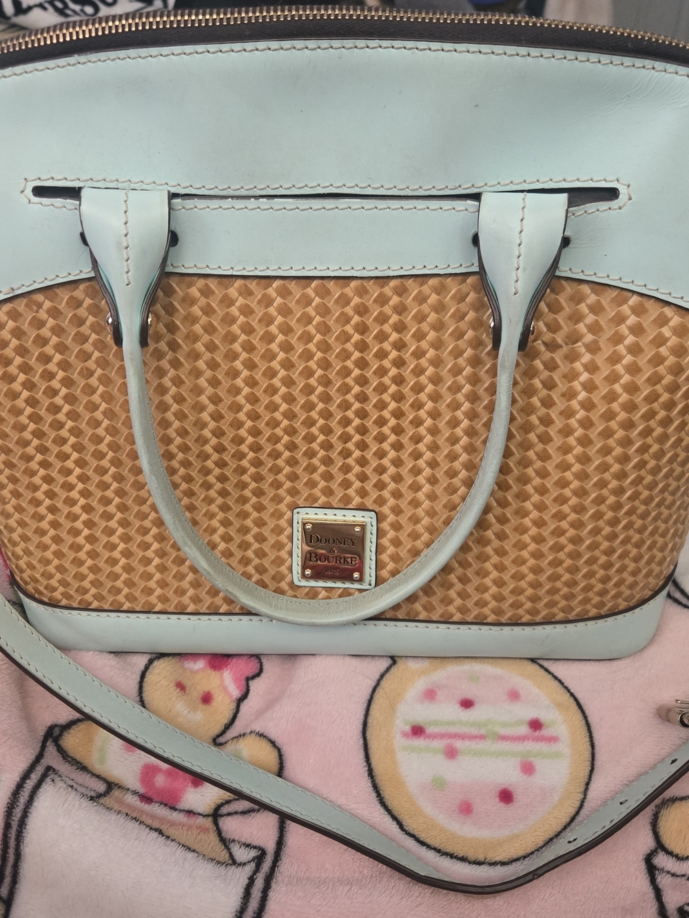 2019 Dooney & Bourke Beacon Woven Domed Satchel w/ A Tan Woven Embossed Leather